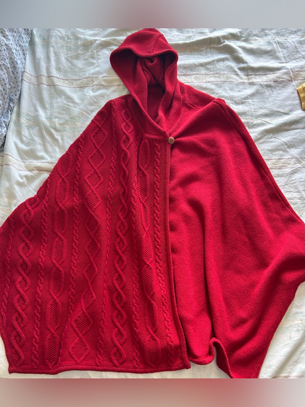 Pendleton Red Hooded Cable Knit Poncho EUC Wool Blend 2XL